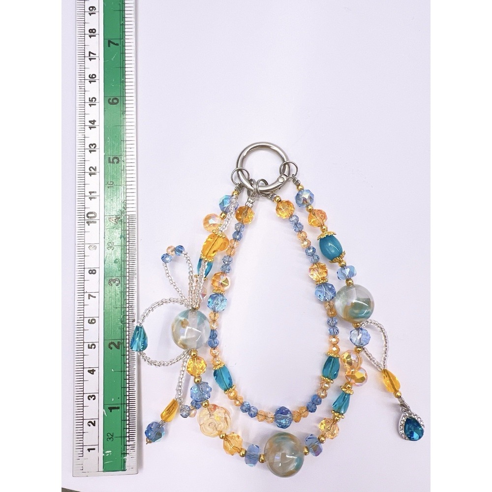Beaded Phone & Bag Charm Keychain Purse Charm Orange Blue Flower Bead Bag Clip - Picture 3 of 4